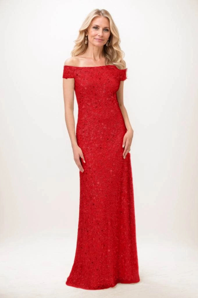 Off-the-Shoulder Floor Length Sequined Mother Of The Bride Dress