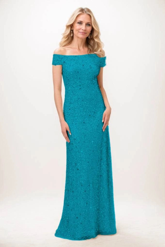 Off-the-Shoulder Floor Length Sequined Mother Of The Bride Dress