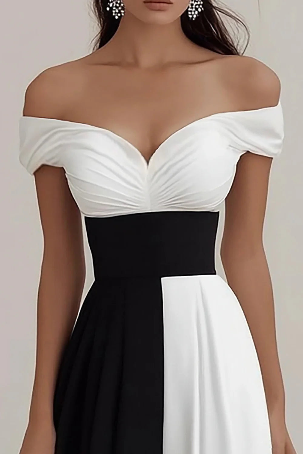 Off The Shoulder A Line Black And White Formal Dress ?
