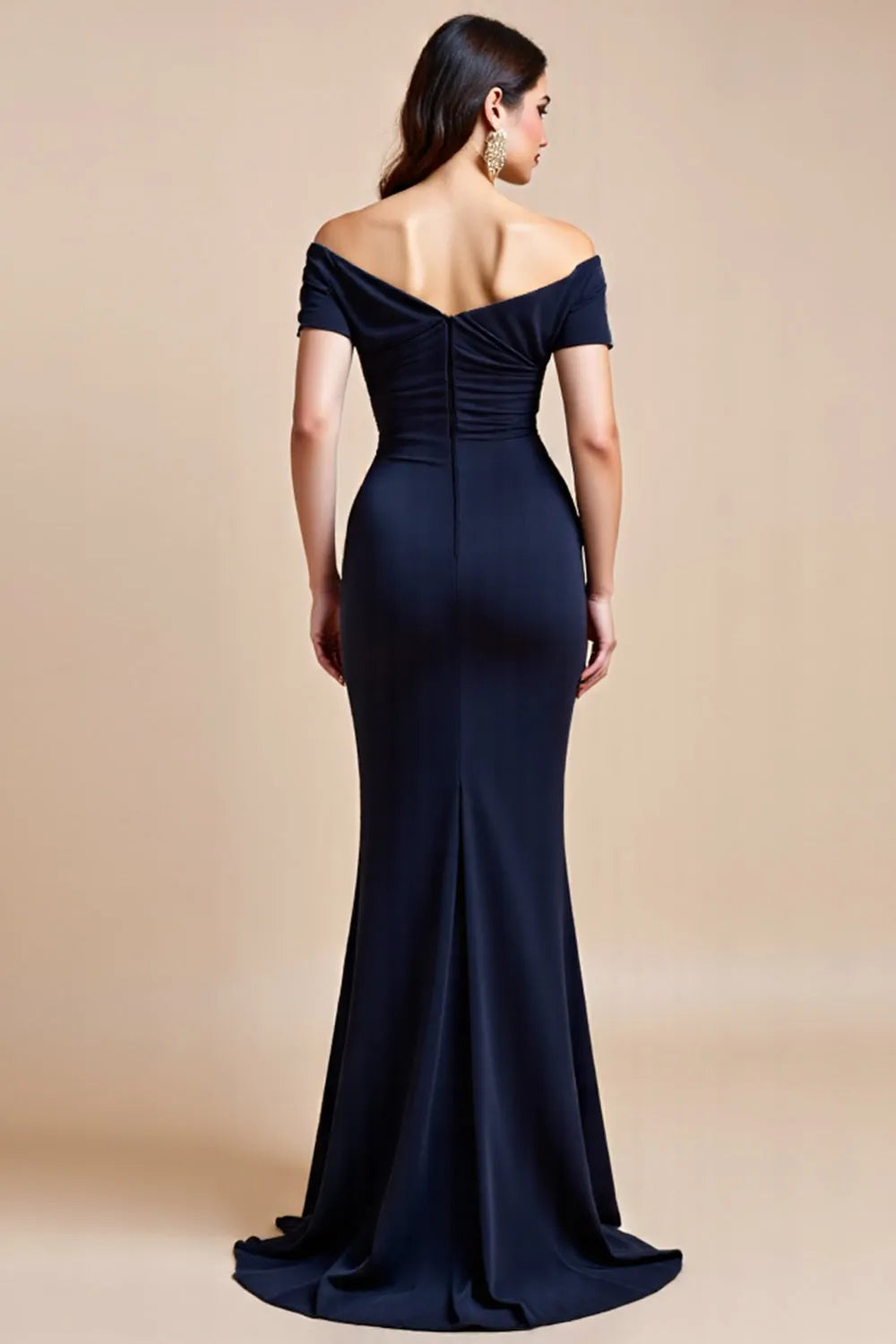 Off The Shoulder Navy Sheath Mother Of The Bride Dress With Slit