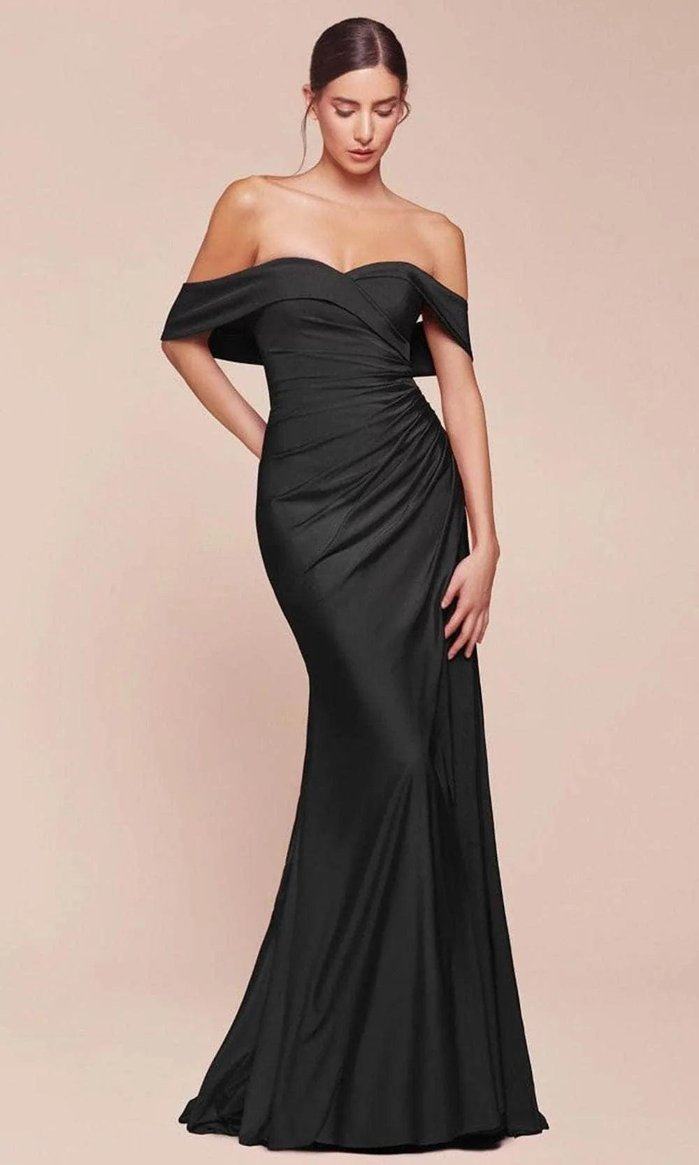 Off  Shoulder Black Mermaid Evening Gown with Draped Details Ideal for Proms and Formal Balls