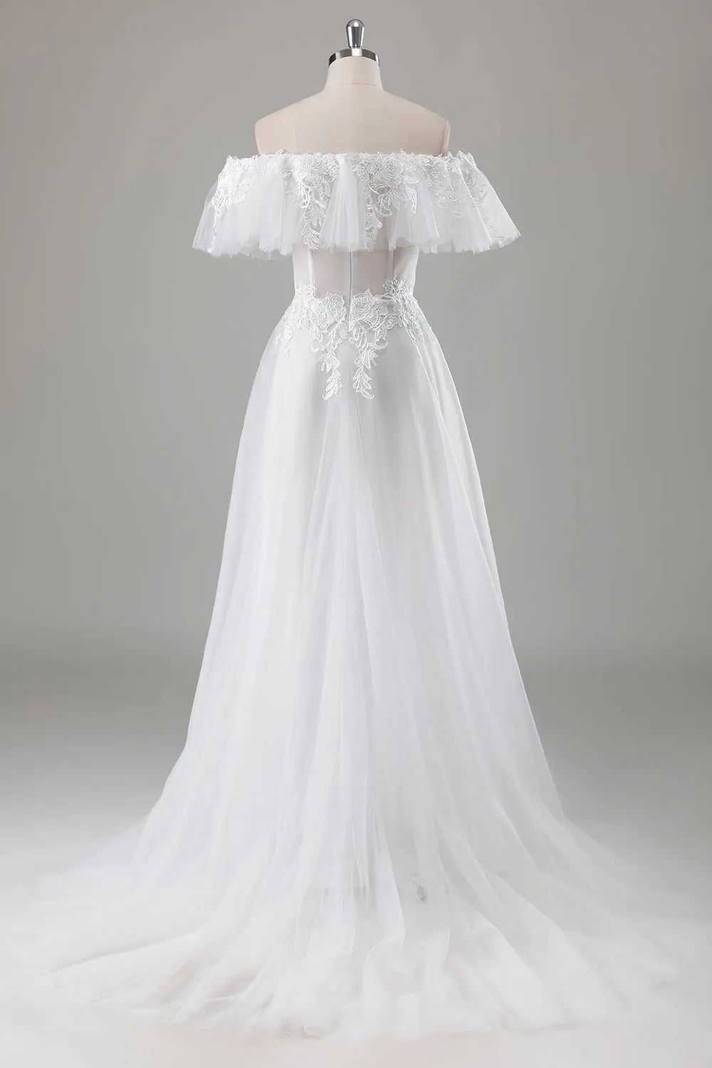 Off the Shoulder A-Line Wedding Dress with Appliqued Lace