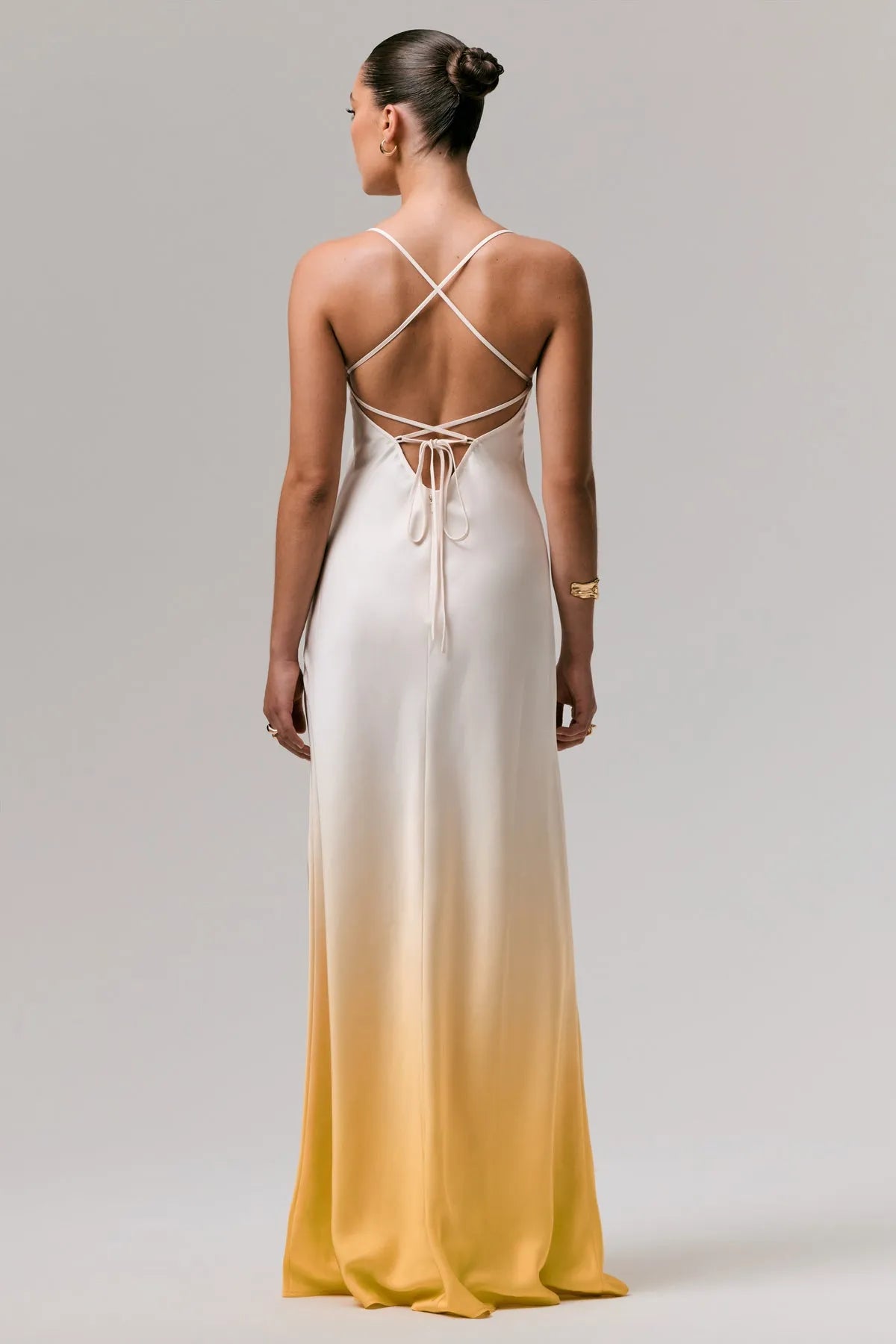 Ombre Satin Cowl Neck Prom Dress with Spaghetti Straps for Elegant Evening Looks