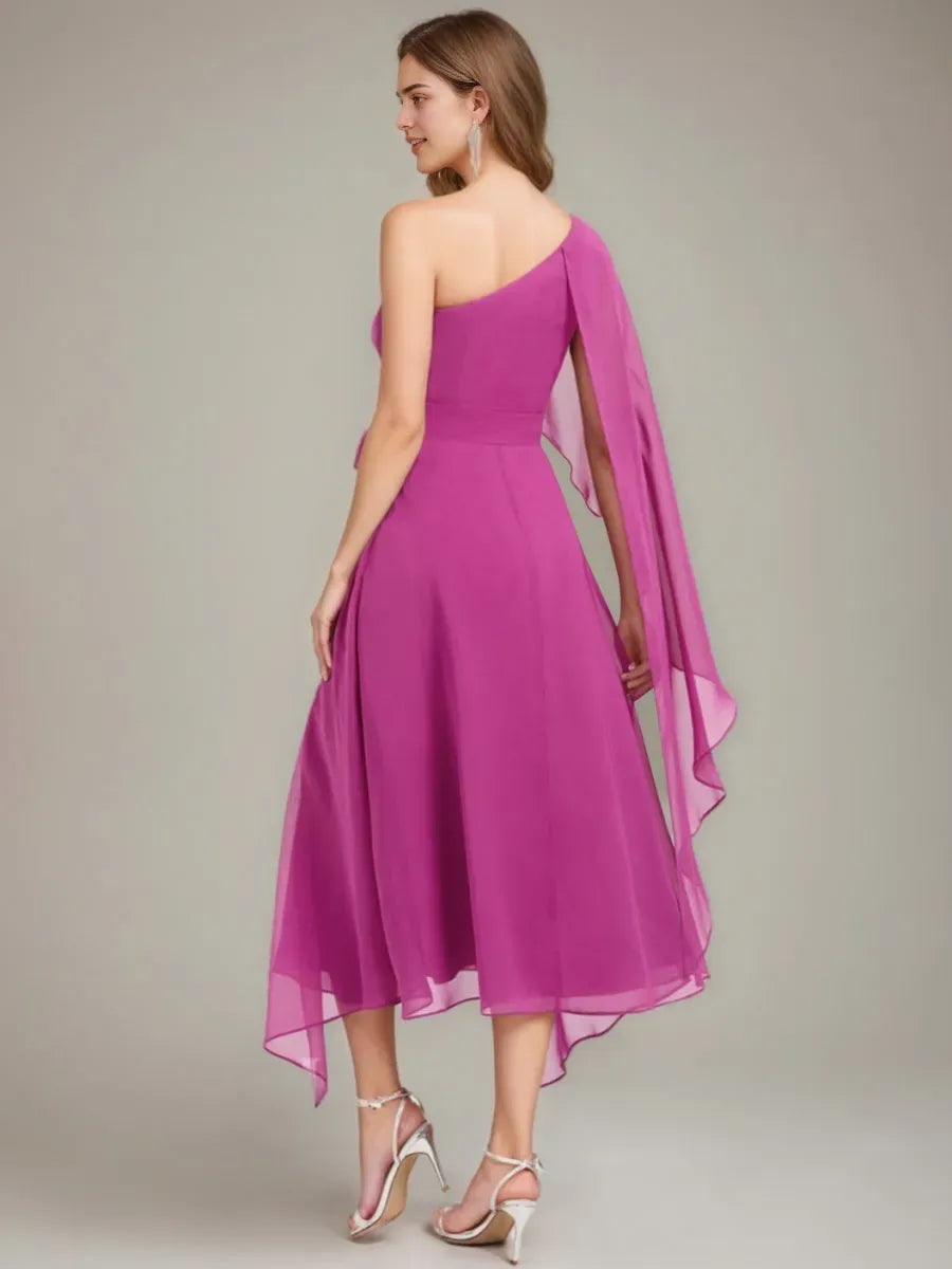 One-Shoulder AsSashymmetrical Ruched Mother of the Bride Dresses with Bow