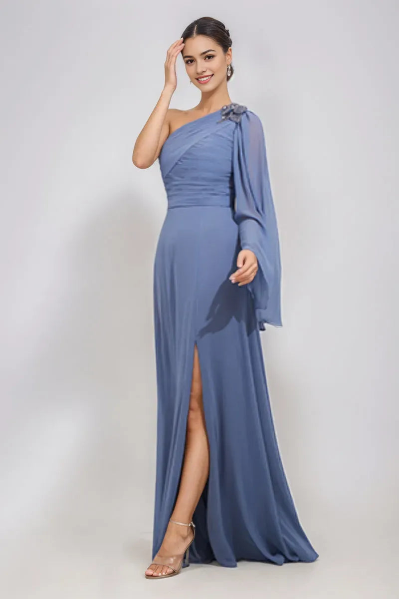One-Shoulder Mother Of The Bride Groom Dresses with Appliques Side Slit ﻿