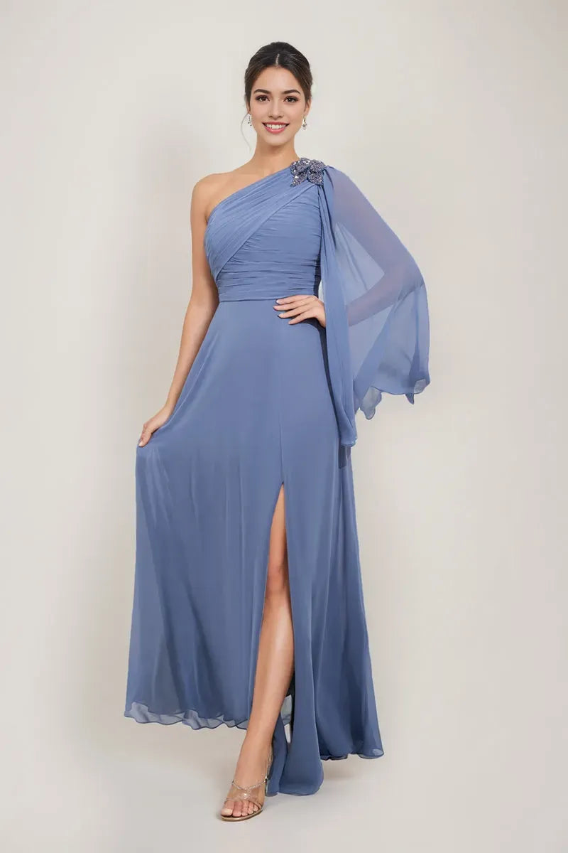 One-Shoulder Mother Of The Bride Groom Dresses with Appliques Side Slit ﻿