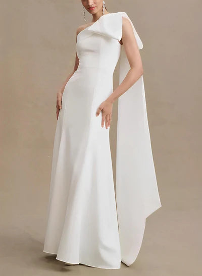 One-Shoulder Sleeveless Satin Wedding Dresses Sash