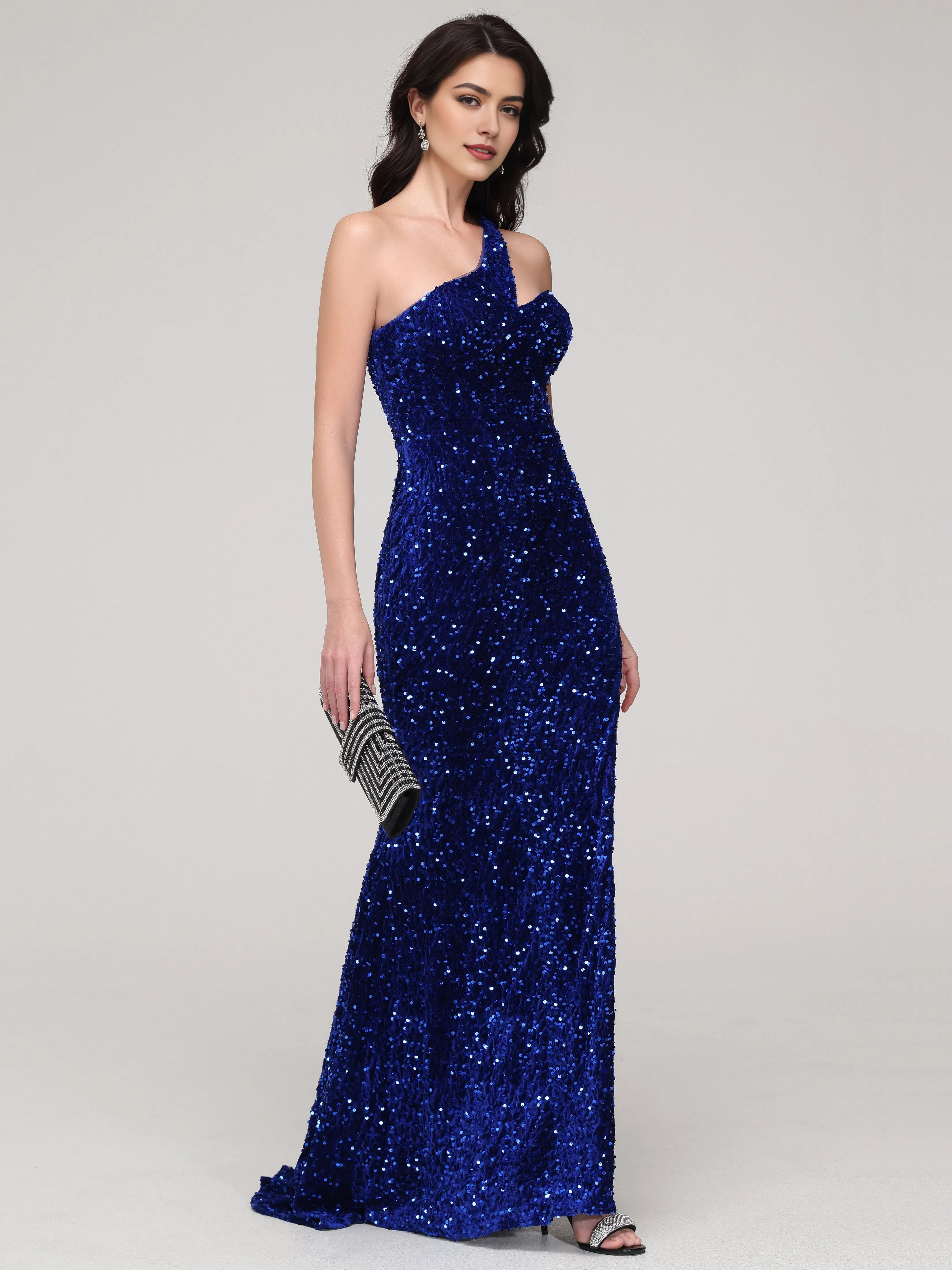 One Shoulder Mermaid Sequins Wedding Party Dresses ﻿