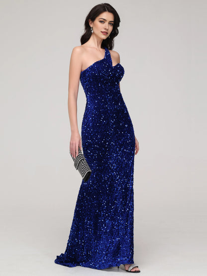 One Shoulder Mermaid Sequins Wedding Party Dresses ﻿