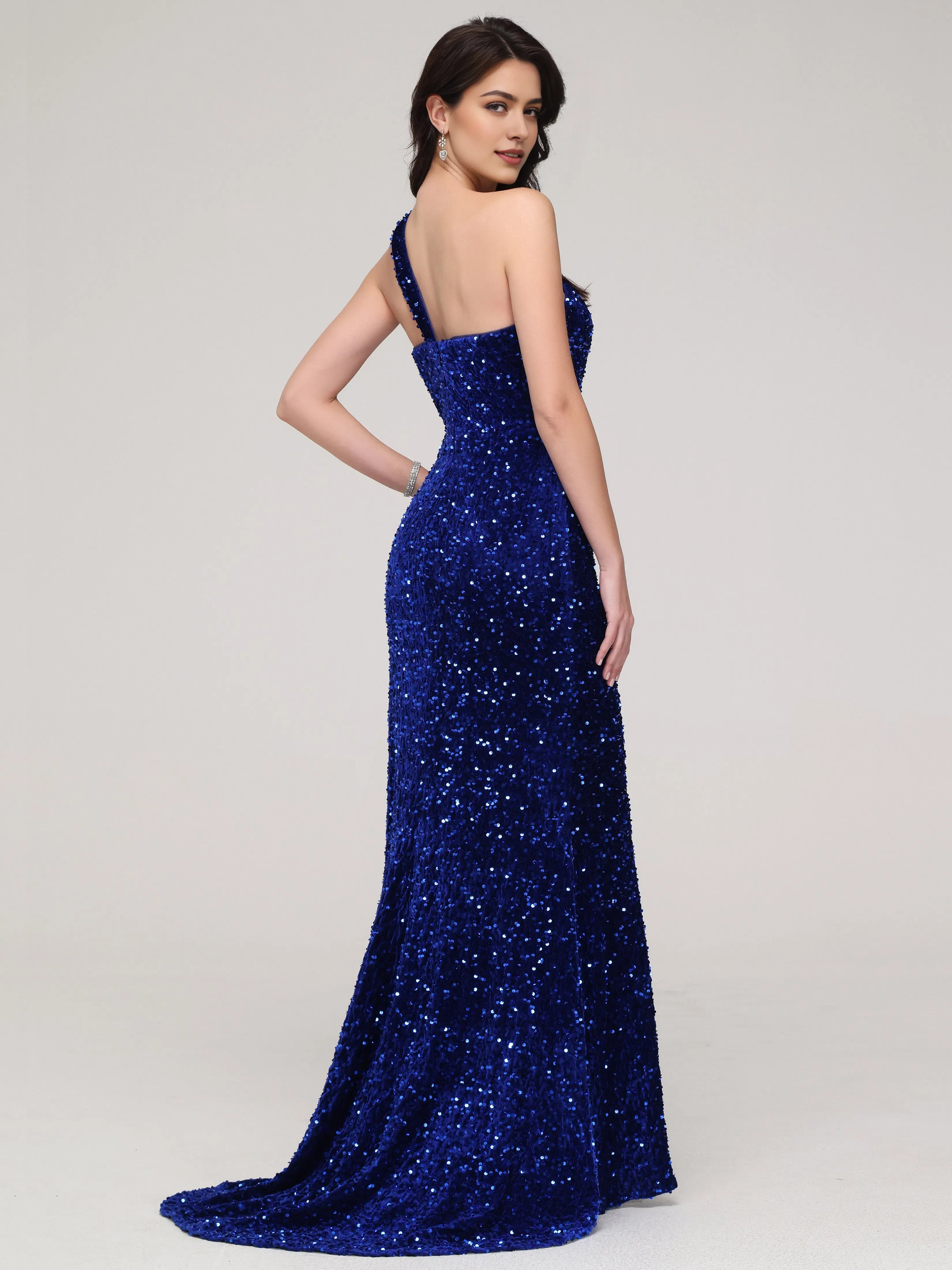 One Shoulder Mermaid Sequins Wedding Party Dresses ﻿