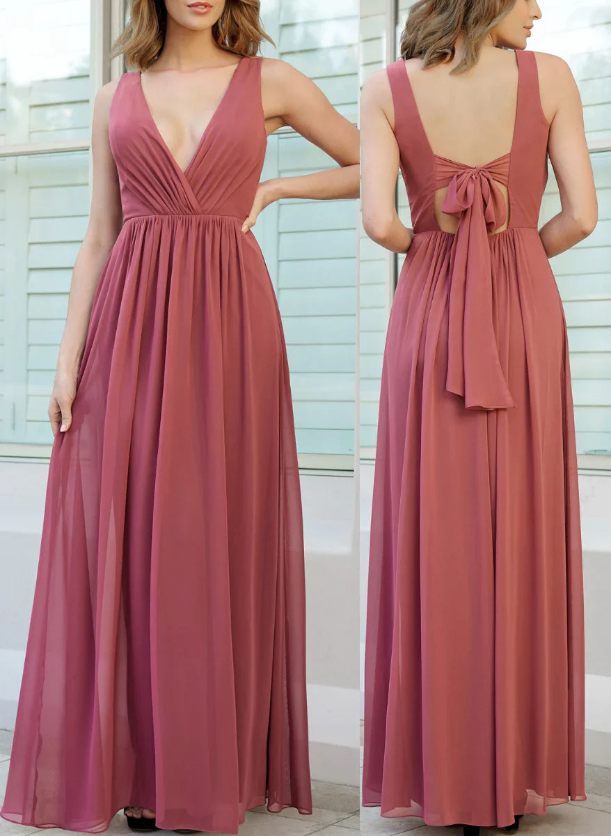 DingJiDress  A-Line/Princess V-Neck Floor-Length Long Bridesmaid Dresses