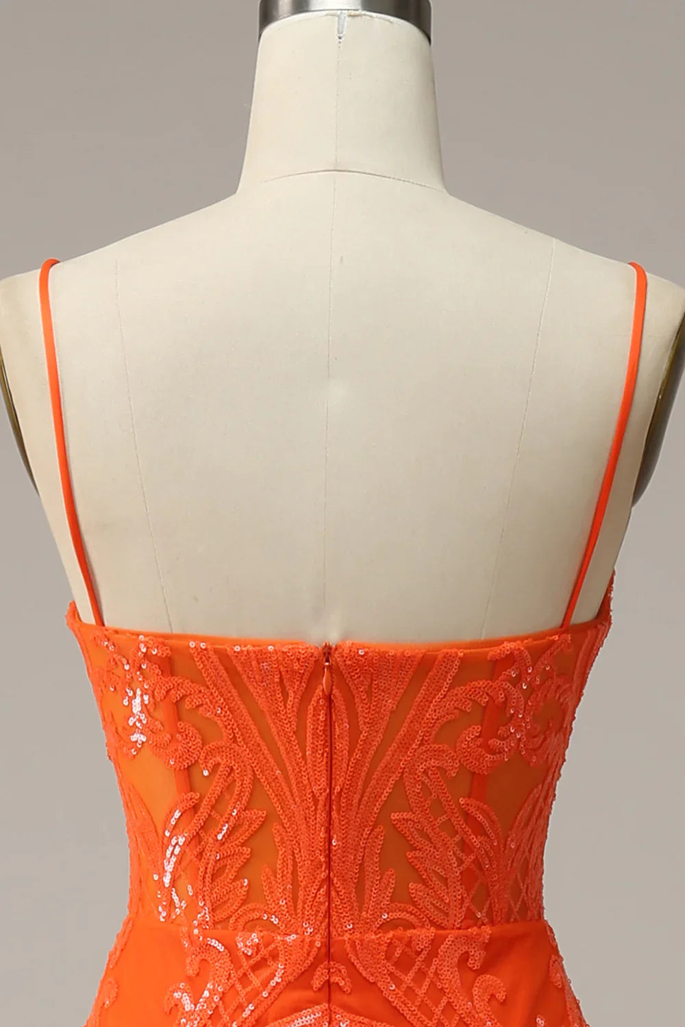 DingJiDress Mermaid Spaghetti Straps Orange Long Prom Dress with Slit Front