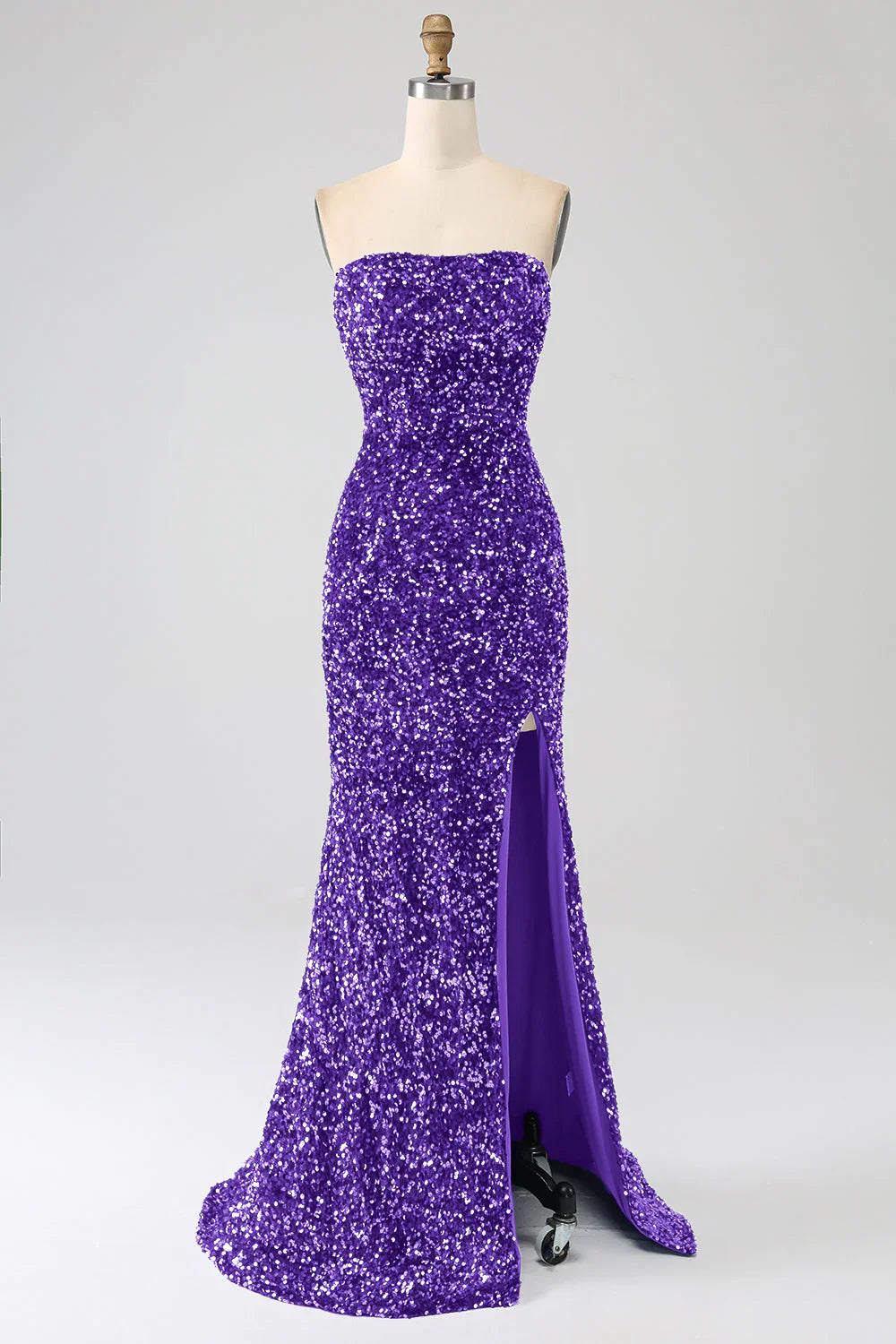 DingJiDress Pink Mermaid Strapless Sequins Long Prom Dress With Slit