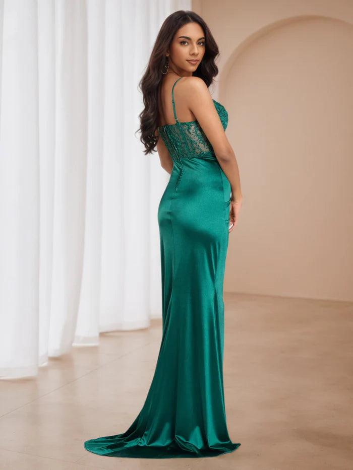 Peacock Lace Appliques Sweep/Brush Train Trumpet/Mermaid Prom Dresses