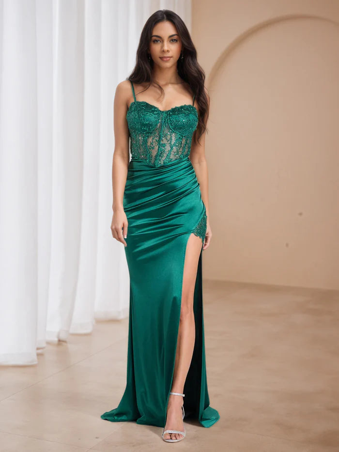 Peacock Lace Appliques Sweep/Brush Train Trumpet/Mermaid Prom Dresses