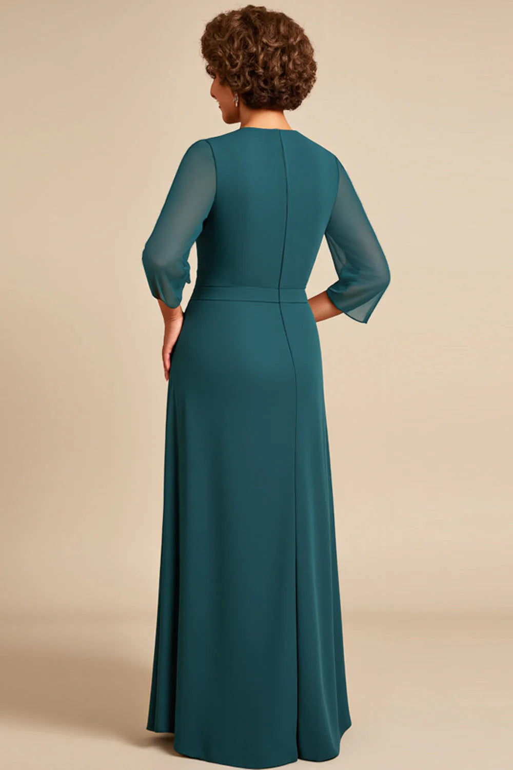 Peacock Sheath Chiffon Long Mother of the Bride Dress with Slit
