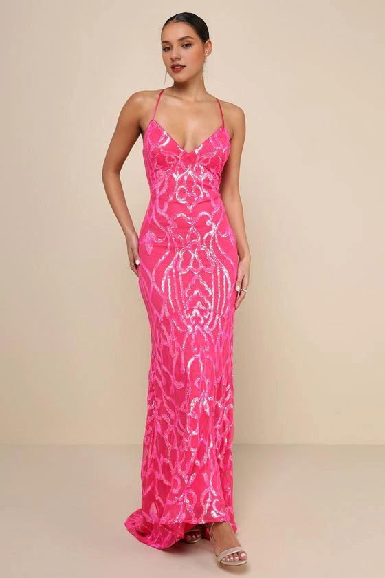Perfect Enchantment Yellow Sequin Lace-Up Mermaid Evening Dresses