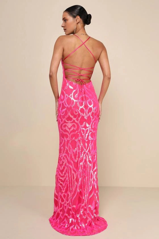 Perfect Enchantment Yellow Sequin Lace-Up Mermaid Evening Dresses