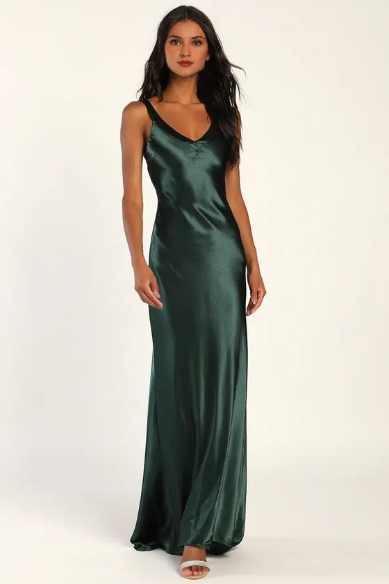 Perfectly Classy Yellow Satin Strappy Evening Dresses