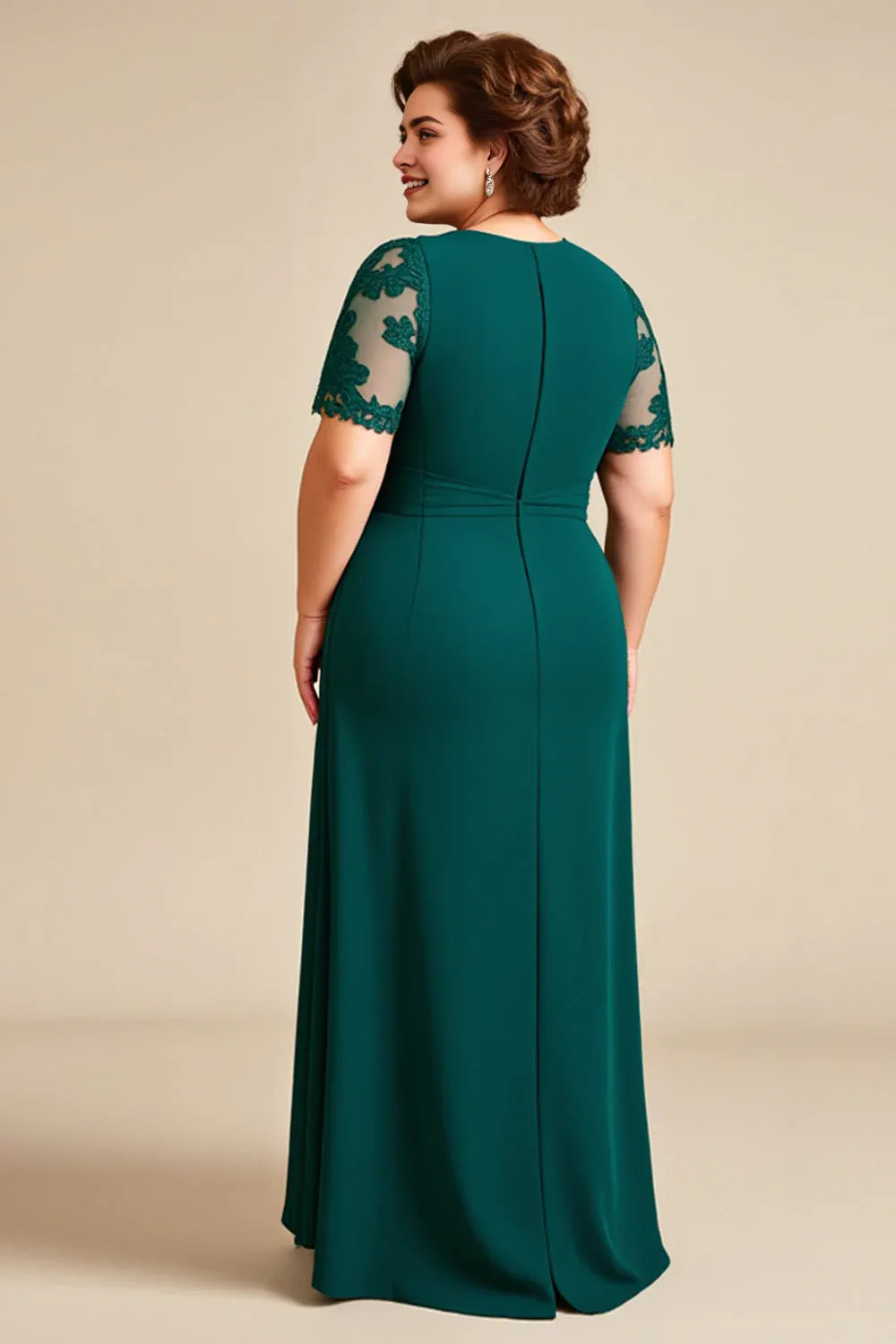Pine Appliqued Chiffon High-Low Mother of the Bride Dress