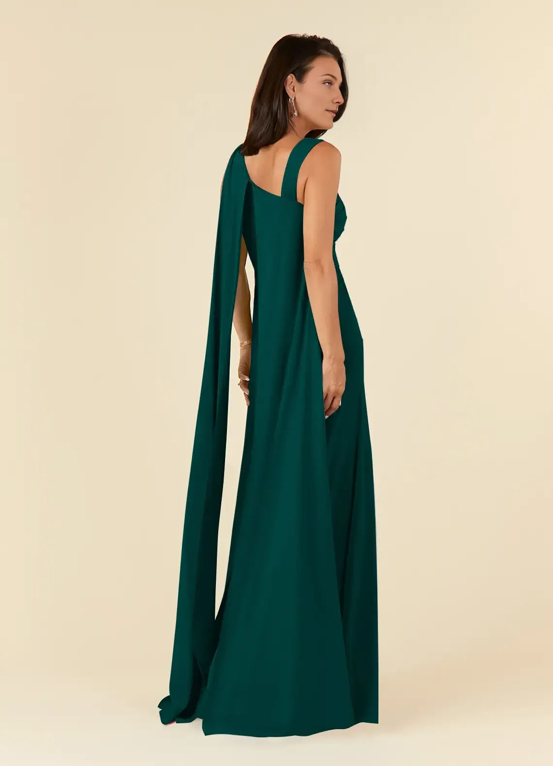 Pine Mermaid Pleated Chiffon Mother of the Bride Dress with One - Shoulder Draped Sash Sleeves Ruched Bodice