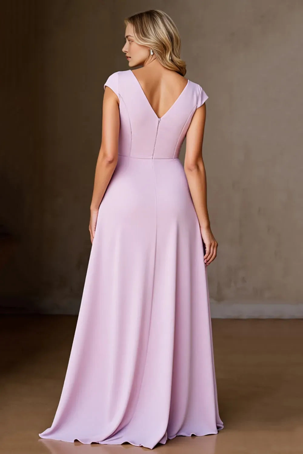 Pink A Line Ruffled Long Mother of the Bride Dress with Slit