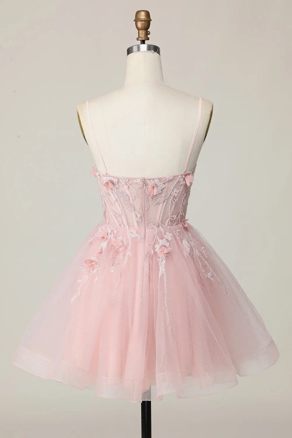 Pink Corset Spaghetti Straps A Line Floral Short Homecoming Dress
