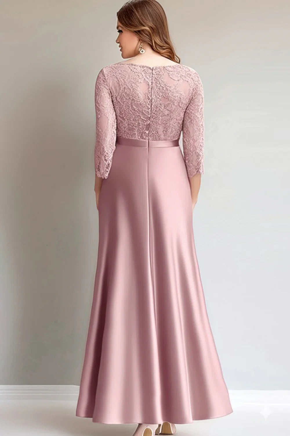 Pink Lace Ruched Long Sleeves Mother of the Bride Dress ﻿