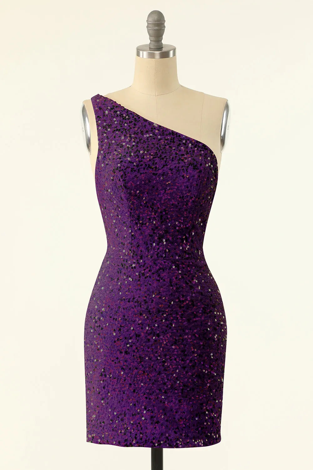 Pink Sequins One Shoulder Tight Homecoming Dress