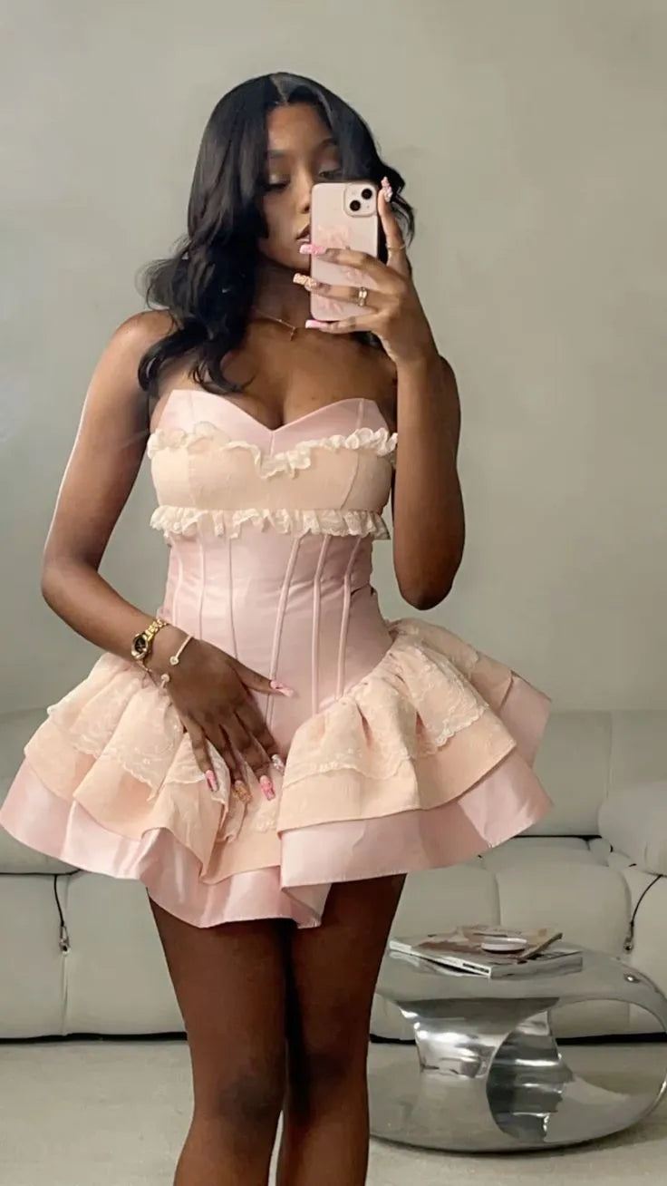 Pink Strapless Birthday Dress Pink Homecoming Dress Short Party Dress