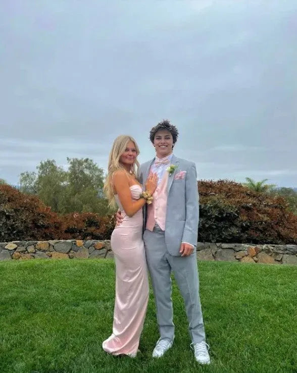 Pink Sweetheart Straps Sheath Satin Long Prom Dress Simple Evening Party Dress Formal Dress With Slit