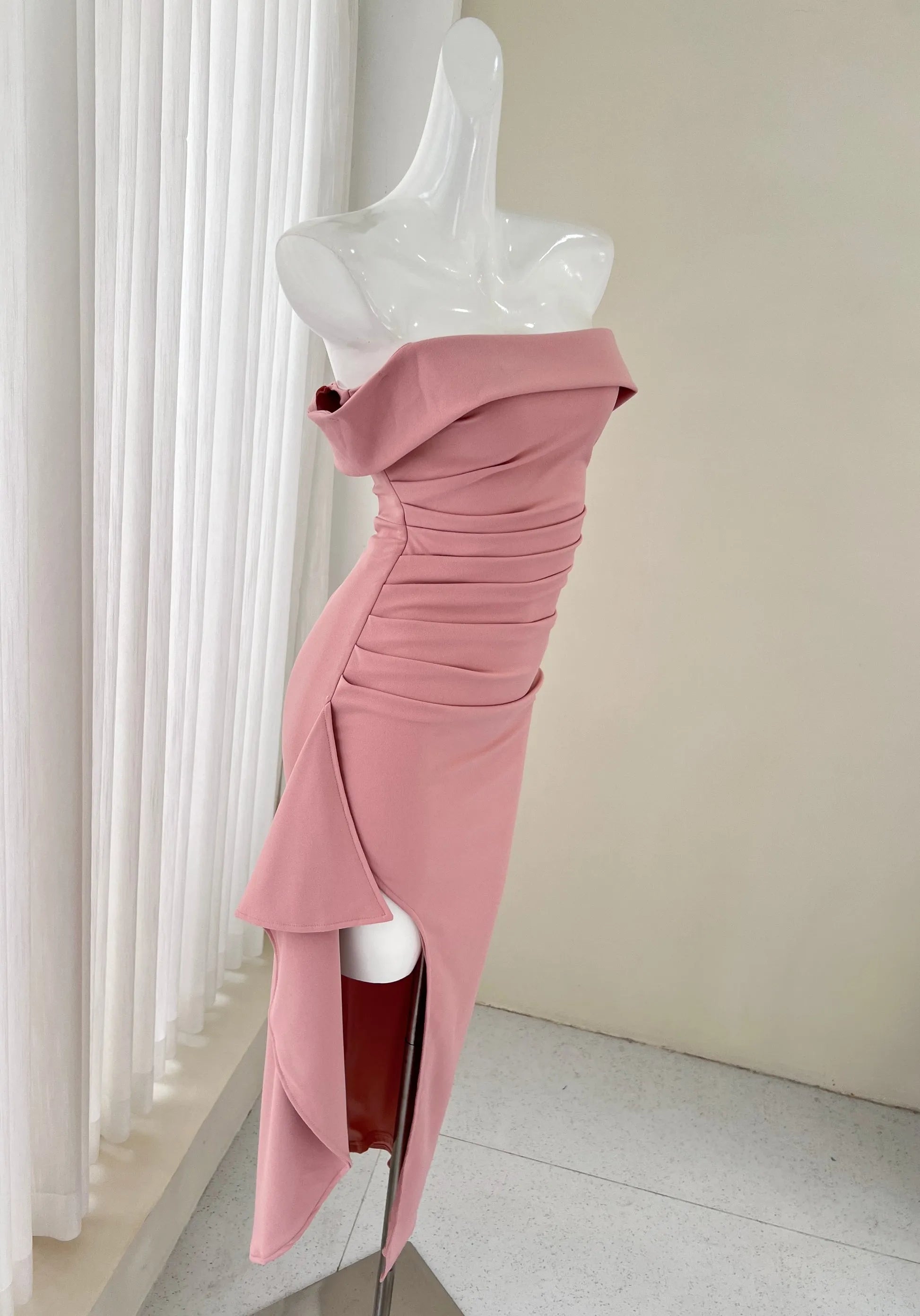 Pink strapless slim dress party dress