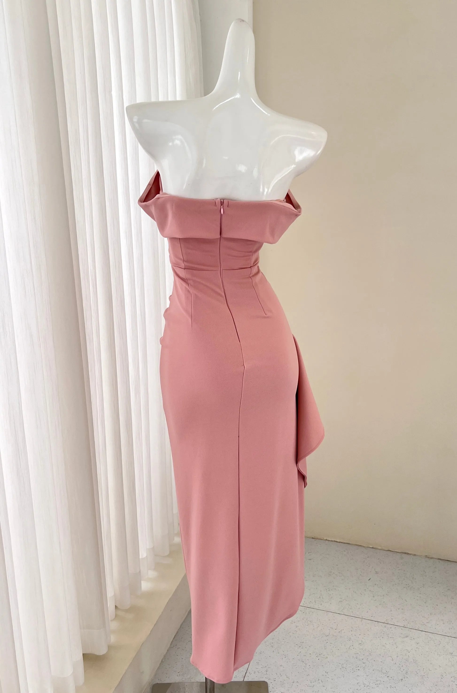 Pink strapless slim dress party dress