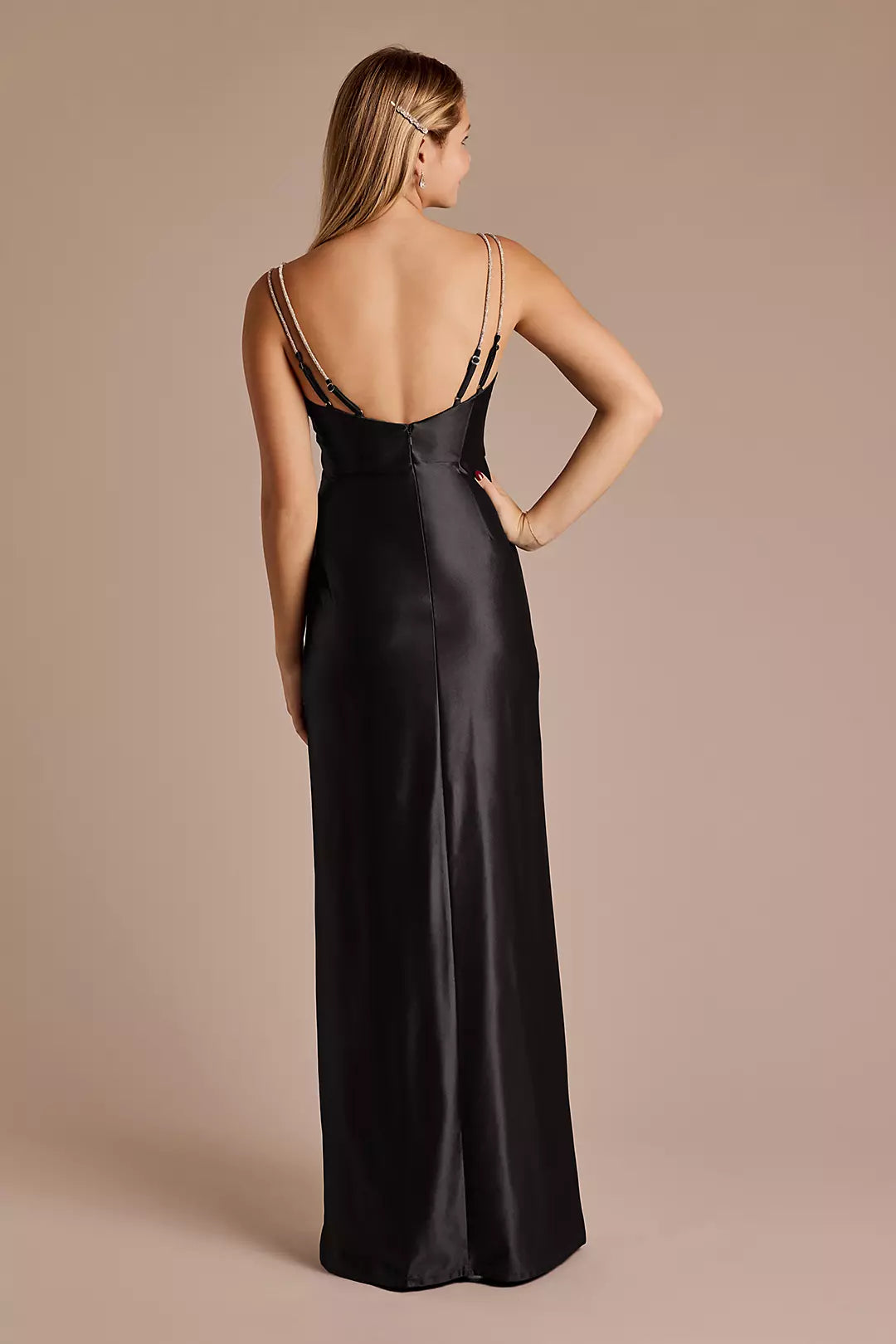 Pleated V-Neck Sheath Dress with Crystal Straps