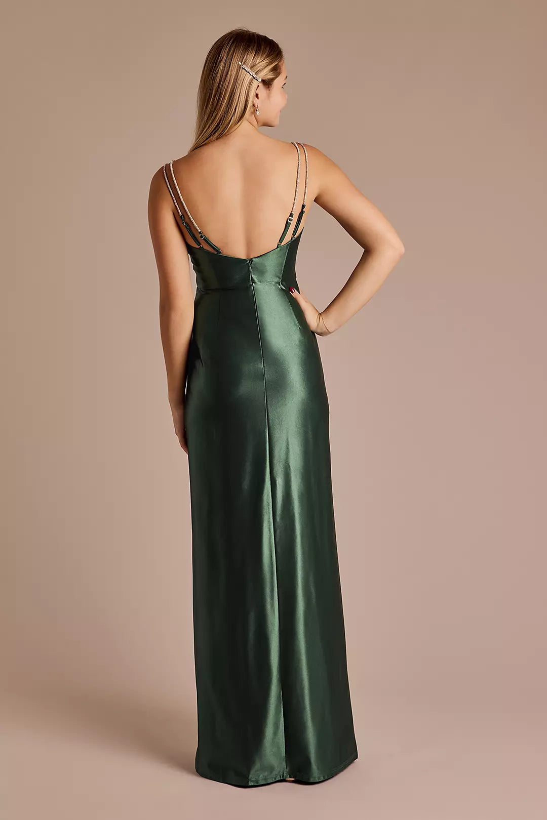 Pleated V-Neck Sheath Dress with Crystal Straps