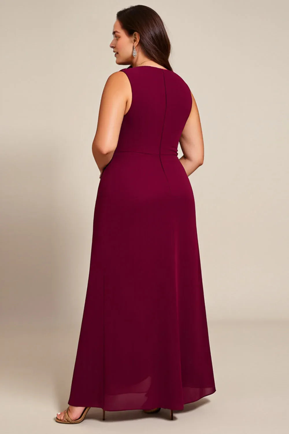 Plus Size Burgundy A Line Chiffon Long Mother of the Bride Dress