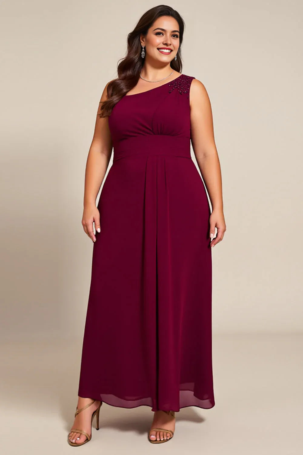 Plus Size Burgundy A Line Chiffon Long Mother of the Bride Dress