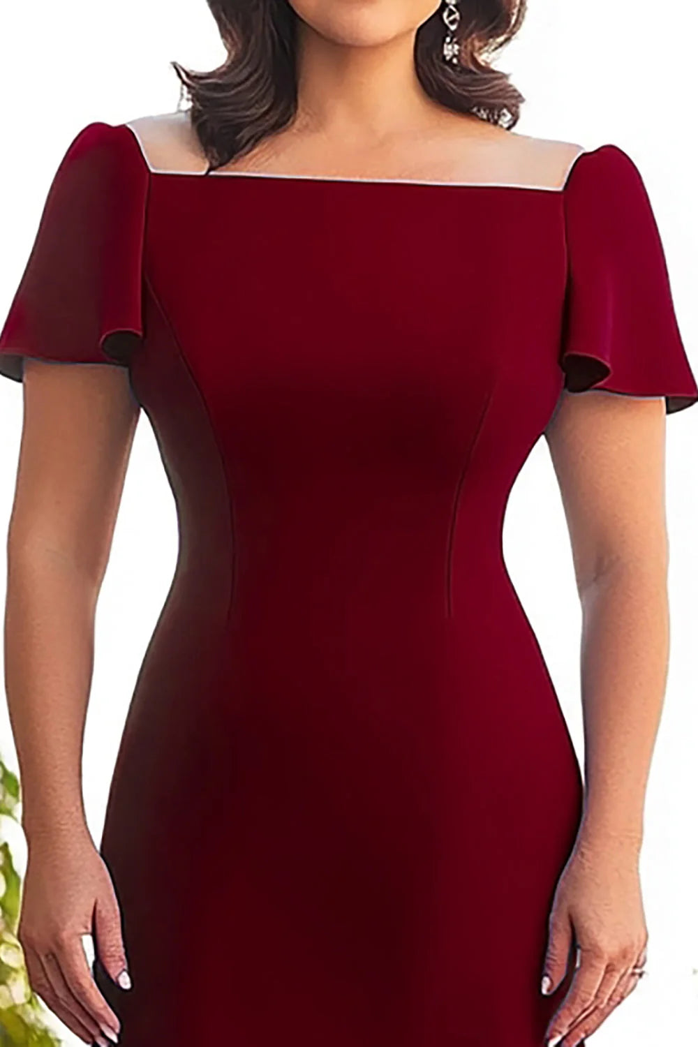 Plus Size Burgundy A Line Long Mother of the Bride Dress with Short Sleeves