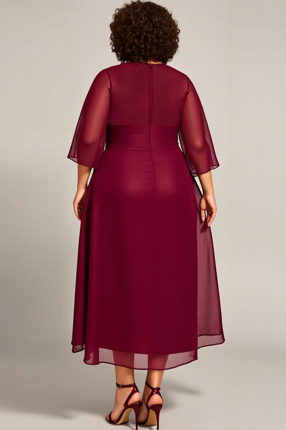 Plus Size Burgundy A Line Scoop Long Mother of the Bride Dress