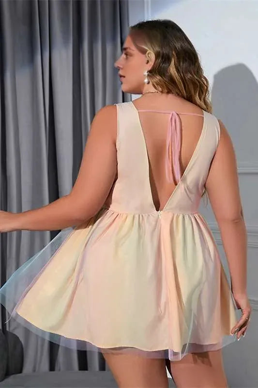 Plus Size Rainbow Color V-Neck A-Line Party Dress