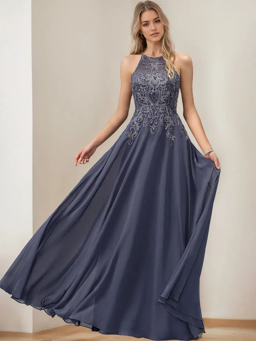 Princess Halter Sleeveless Floor-Length Mother of the Bride Dresses with Sequins