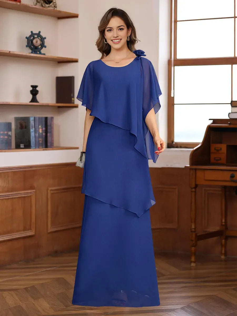 Princess Short Sleeves Floor-Length Mother of the Bride Dresses with Ruffles Flower