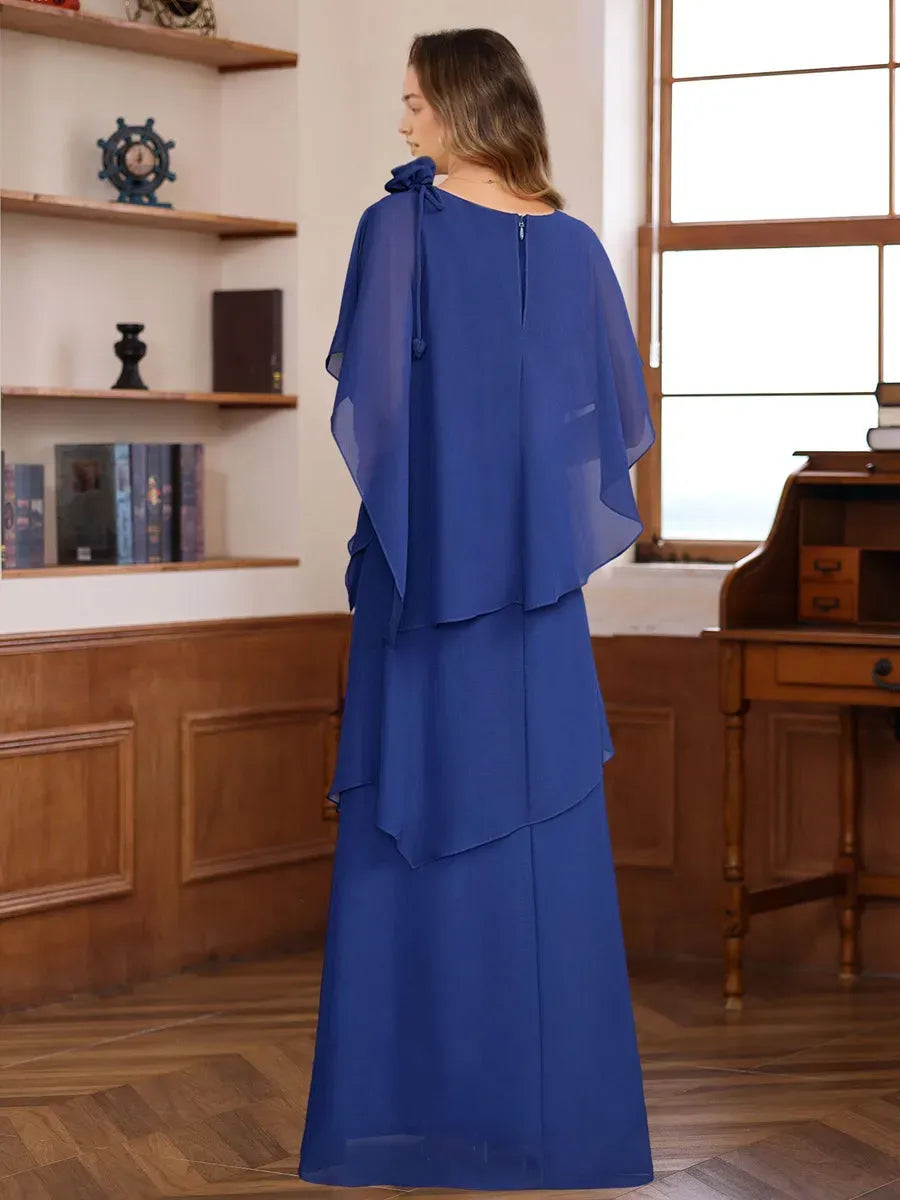 Princess Short Sleeves Floor-Length Mother of the Bride Dresses with Ruffles Flower