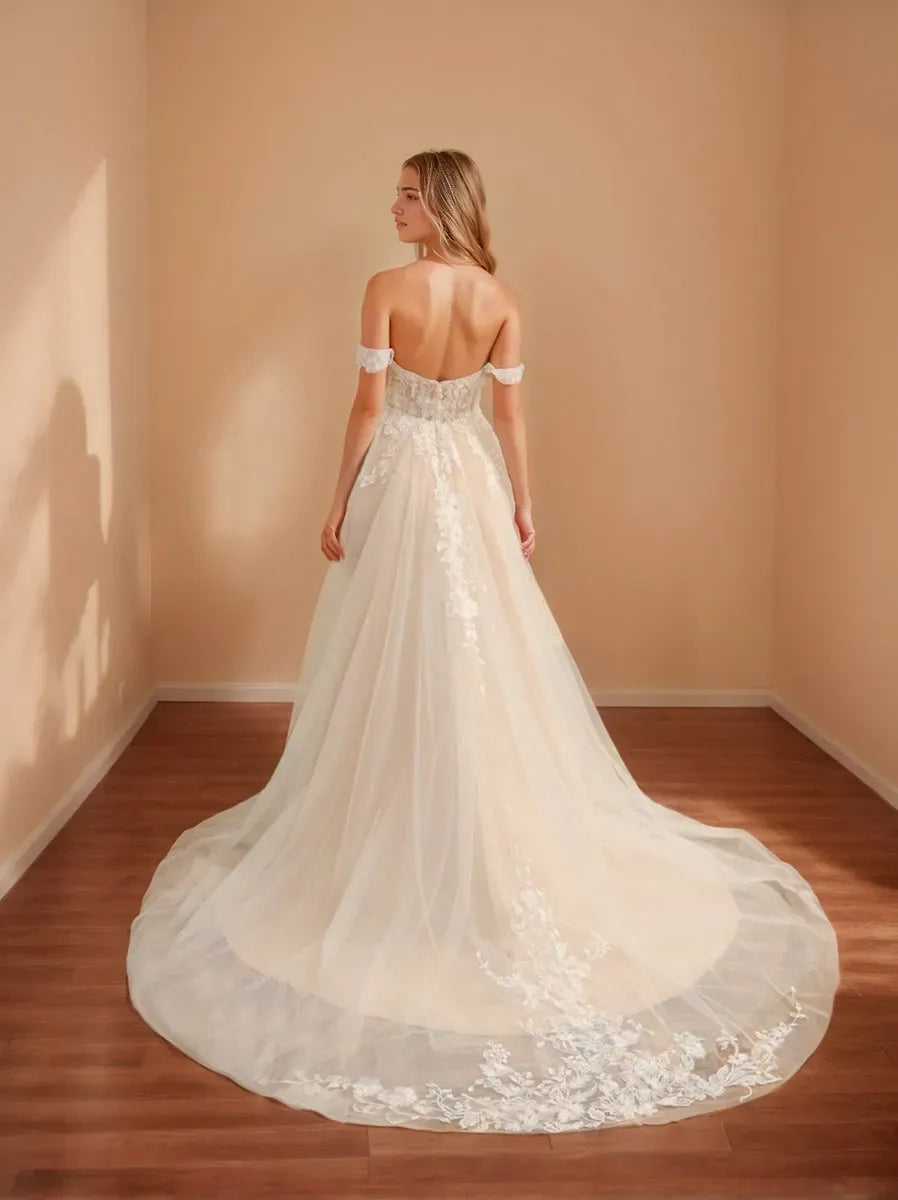 Princess Sleeveless Long Wedding Dresses with Appliques Split Side