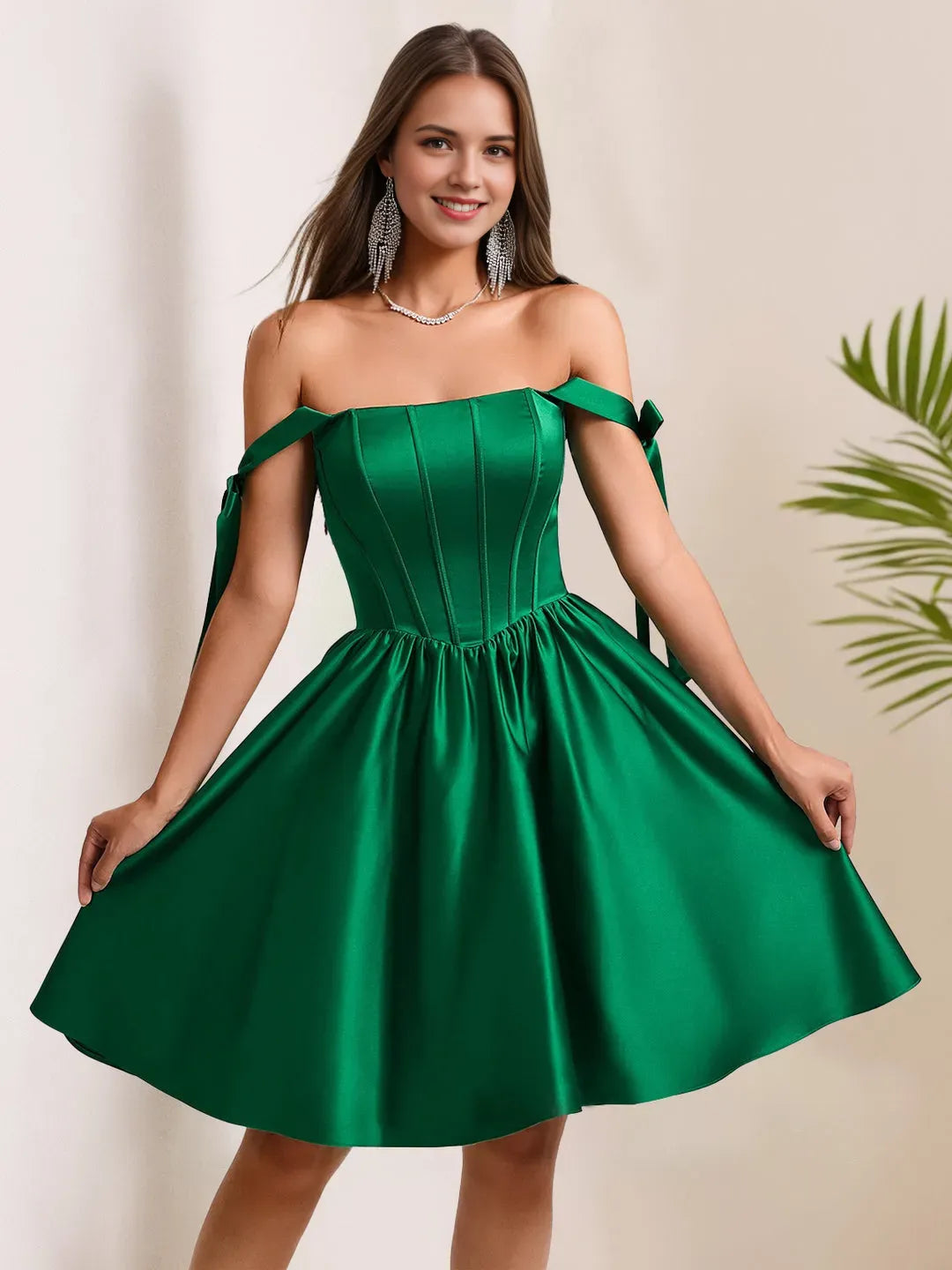 Princess Square Neckline Pleated Short/Mini Homecoming Dresses with Shoulder Bow Ties