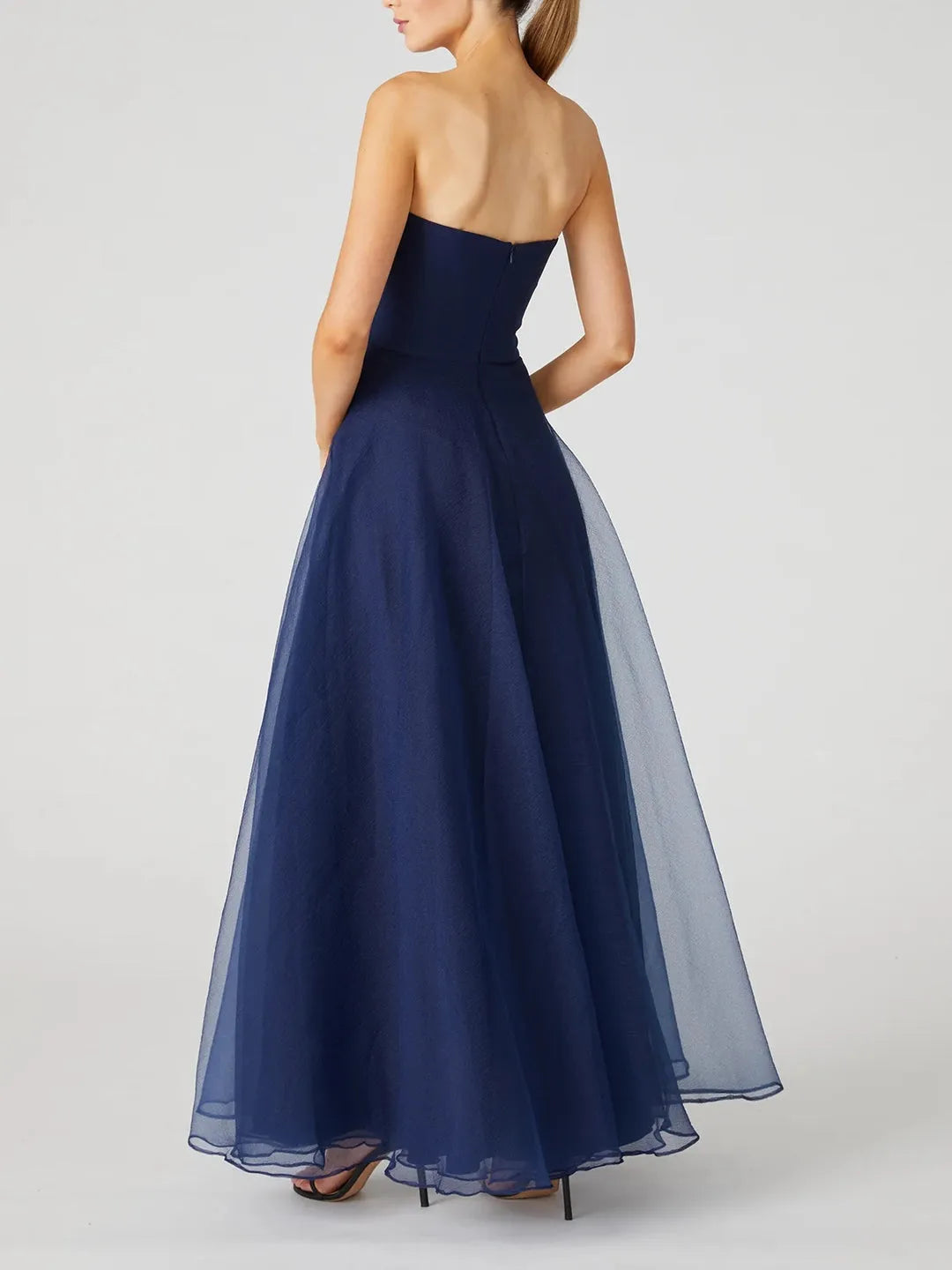 Princess Strapless Sleeveless Ankle-Length Evening Dress with Ruffles