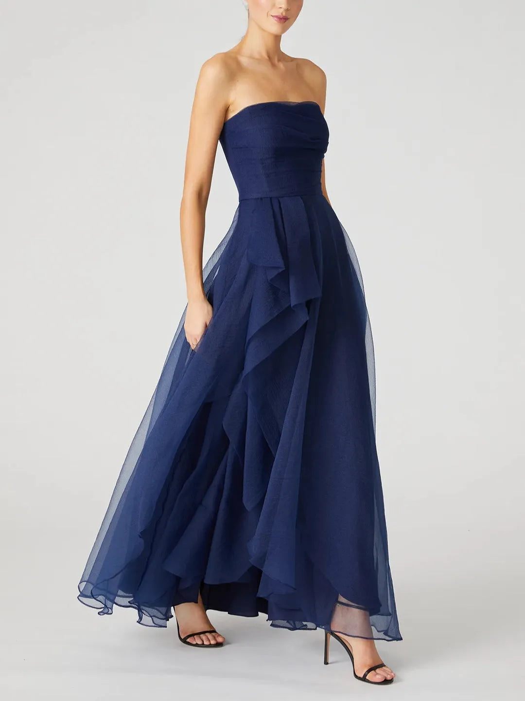 Princess Strapless Sleeveless Ankle-Length Evening Dress with Ruffles
