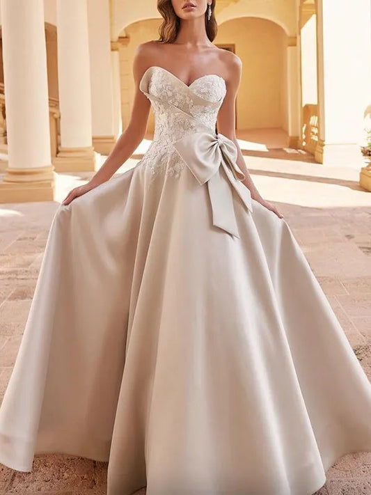 Princess Sweetheart Court Train Sleeveless Wedding Dresses With Bow