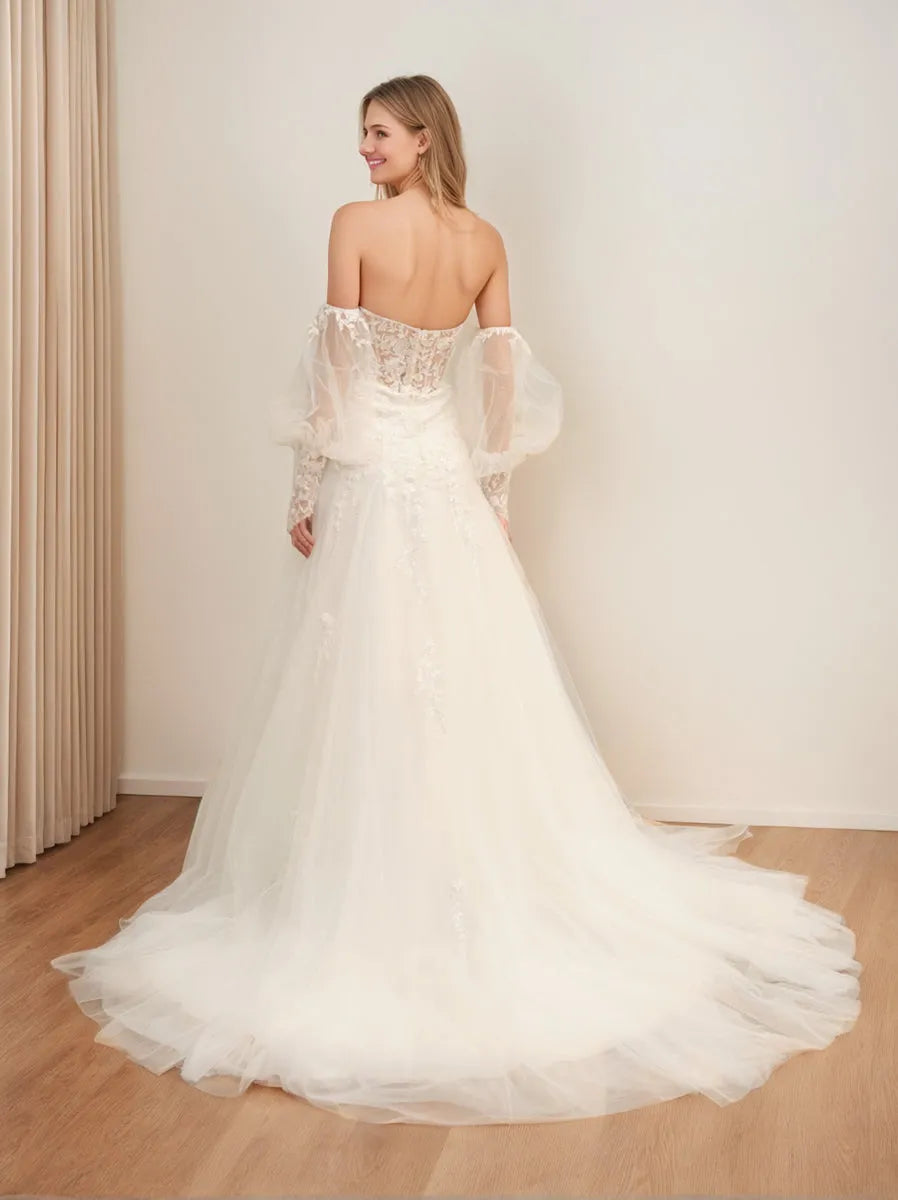 Princess Sweetheart Long Wedding Dresses with Appliques