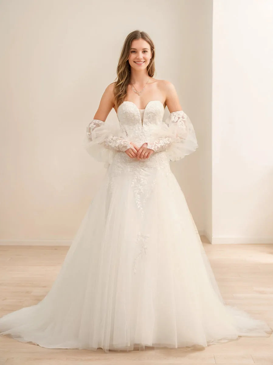Princess Sweetheart Long Wedding Dresses with Appliques